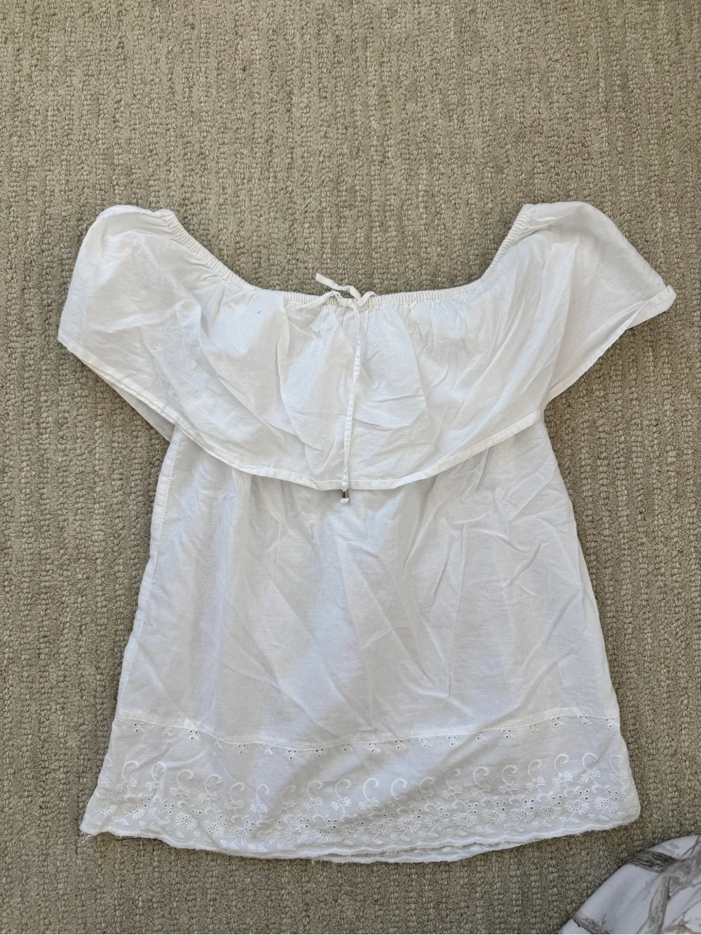 Soho White Off-Shoulder Eyelet Hem Top - Picture 2 of 6